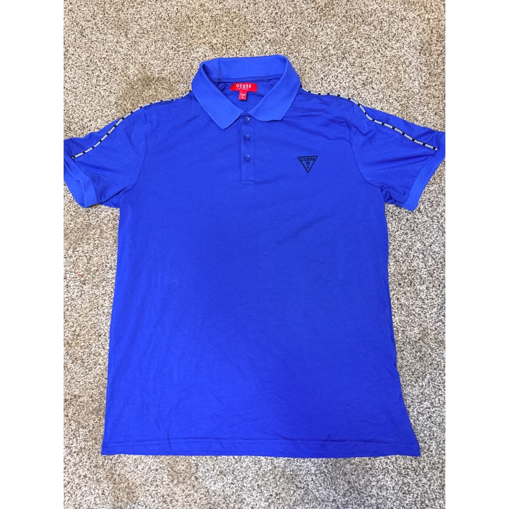 Guess Los Angeles Mens Royal Blue Logo Tape Polo Shirt T3RP16 KBRV0 Size M